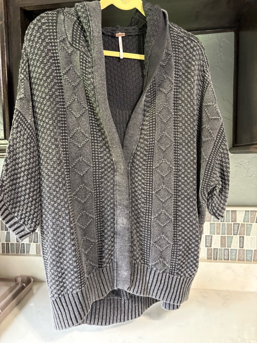 Free People Charcoal Gray Textured Knit Open-Front Cardigan